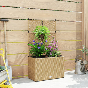Jardinière pour plantes avec treillis 2 pots bac à plante jardinière 22L jardin balcon patio terrasse extérieur en résine tressée et acier 57 x 30 x 107 cm sable