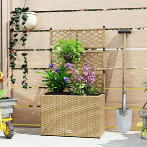 Jardinière pour plantes avec treillis 2 pots bac à plante jardinière 22L jardin balcon patio terrasse extérieur en résine tressée et acier 57 x 30 x 107 cm sable