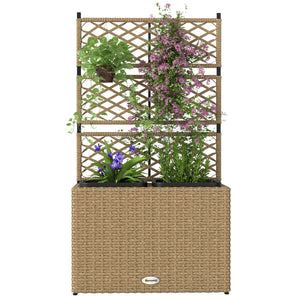 Jardinière pour plantes avec treillis 2 pots bac à plante jardinière 22L jardin balcon patio terrasse extérieur en résine tressée et acier 57 x 30 x 107 cm sable