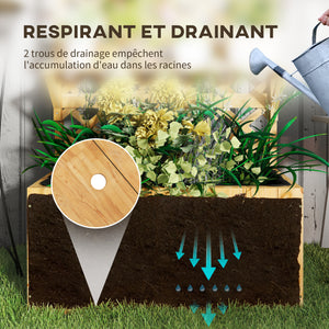 Jardinière avec treillis lit surélevé de jardin potager sur pied en bois avec étagères, trous de drainage et doublure, bac à fleurs pot de plantes pour balcon terrasse patio, naturel