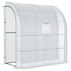 Serre de jardin PE avec étagères 3 niveaux, serre de balcon, bâche renforcée 140 g/m², châssis en acier, 2 portes zippées enroulables, pour légumes plantes fleurs, 200 x 100 x 215 cm, blanc