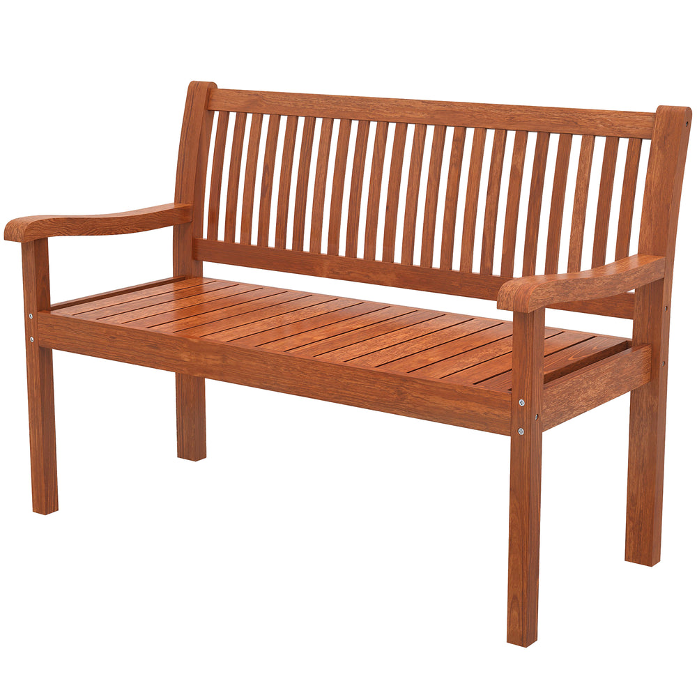 Banc de Jardin 2 Places, Banc Extérieur en Bois avec Housse Imperméable, Siège de Jardin avec Dossier Ergonomique, Mobilier pour Terrasse, Balcon, Porch, Marron Clair