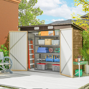 Abri de Jardin en Métal 3 m², Cabane de Jardin 249x121x183cm, Structure en Acier Galvanisé Améliorée, Cabanon Rangement Outils, Gants, Portes Verrouillables, Aérations, Chêne
