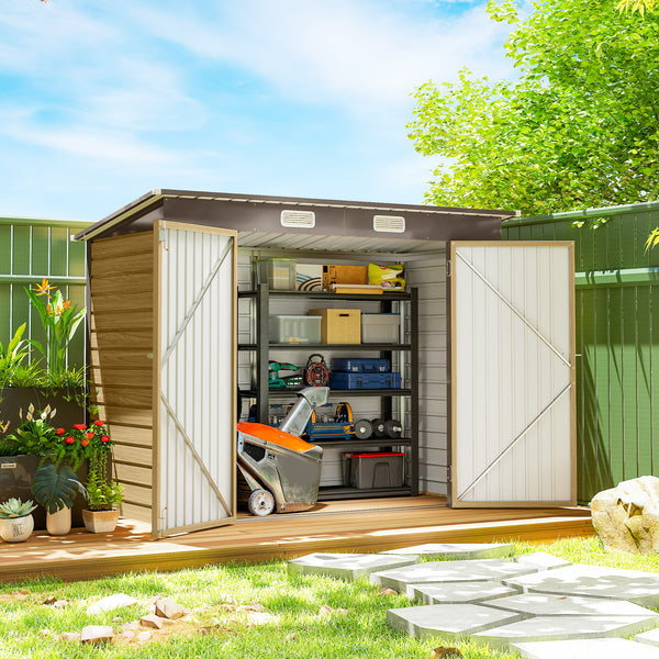 Abri de Jardin en Métal 3 m², Cabane de Jardin 249x121x183cm, Structure en Acier Galvanisé Améliorée, Cabanon Rangement Outils, Gants, Portes Verrouillables, Aérations, Chêne