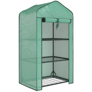 Serre de jardin avec étagères 3 niveaux, serre de balcon, bâche renforcée PE, châssis en acier, porte zippée enroulable, pour légumes plantes fleurs, 59 x 39 x 127 cm, vert