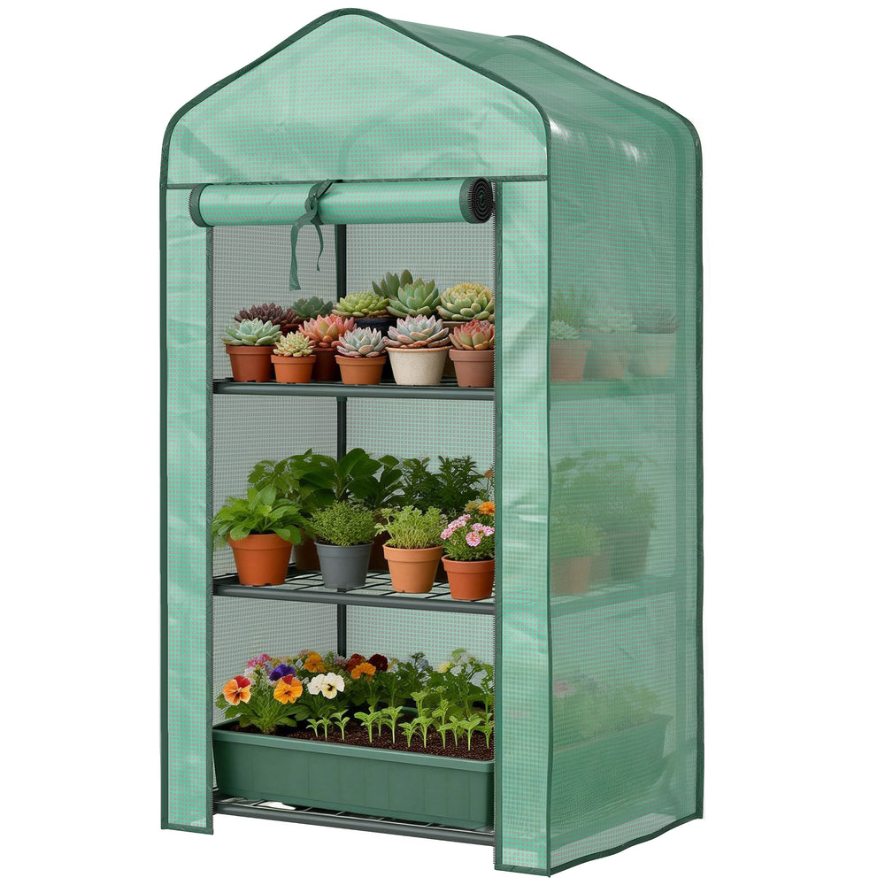 Serre de jardin avec étagères 3 niveaux, serre de balcon, bâche renforcée PE, châssis en acier, porte zippée enroulable, pour légumes plantes fleurs, 59 x 39 x 127 cm, vert