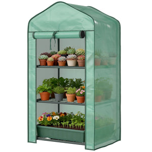 Serre de jardin avec étagères 3 niveaux, serre de balcon, bâche renforcée PE, châssis en acier, porte zippée enroulable, pour légumes plantes fleurs, 59 x 39 x 127 cm, vert