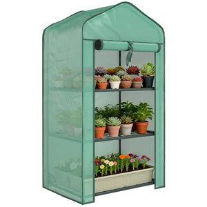 Serre de jardin avec étagères 3 niveaux, serre de balcon, bâche renforcée PE, châssis en acier, porte zippée enroulable, pour légumes plantes fleurs, 59 x 39 x 127 cm, vert