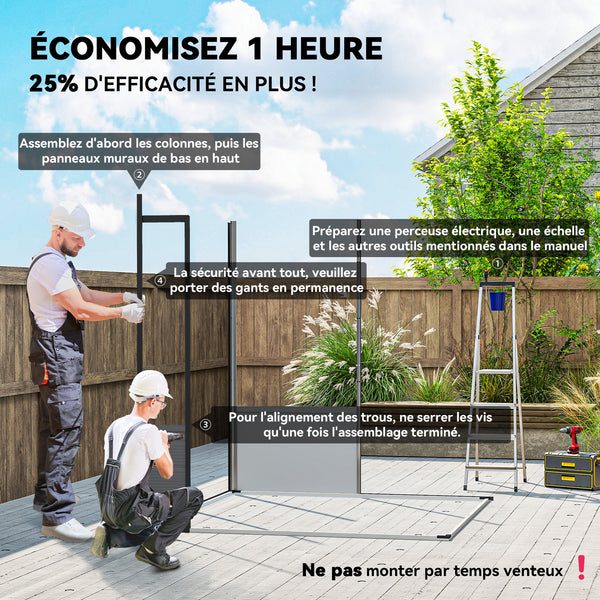 Abri de jardin en polypropylène 3,24 m², cabane de jardin 190 x 191 x 215 cm, cabanon rangement outils avec fenêtres, 2 évents, double porte verrouillable, gris clair