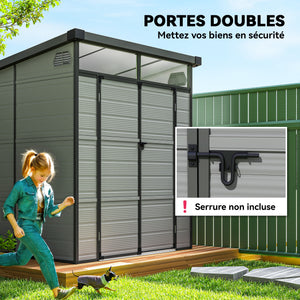Abri de jardin en polypropylène 3,24 m², cabane de jardin 190 x 191 x 215 cm, cabanon rangement outils avec fenêtres, 2 évents, double porte verrouillable, gris clair