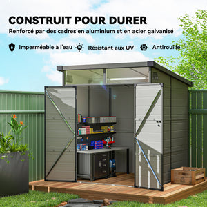 Abri de jardin en polypropylène 3,24 m², cabane de jardin 190 x 191 x 215 cm, cabanon rangement outils avec fenêtres, 2 évents, double porte verrouillable, gris clair