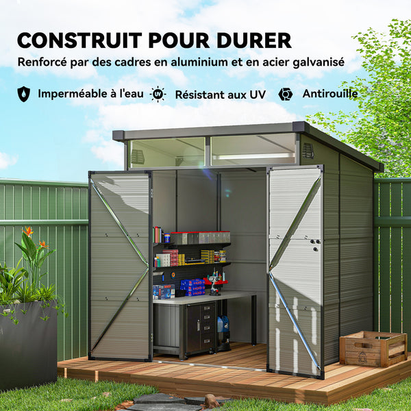 Abri de jardin en polypropylène 3,24 m², cabane de jardin 190 x 191 x 215 cm, cabanon rangement outils avec fenêtres, 2 évents, double porte verrouillable, gris clair