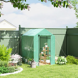 Serre de jardin PE avec étagère 2 niveaux, serre de balcon, bâche renforcée 140 g/m², châssis en acier, porte zippée enroulable, pour légumes plantes fleurs, 186 x 120 x 190 cm, vert