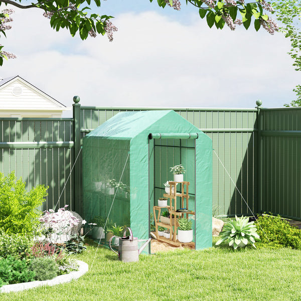 Serre de jardin PE avec étagère 2 niveaux, serre de balcon, bâche renforcée 140 g/m², châssis en acier, porte zippée enroulable, pour légumes plantes fleurs, 186 x 120 x 190 cm, vert