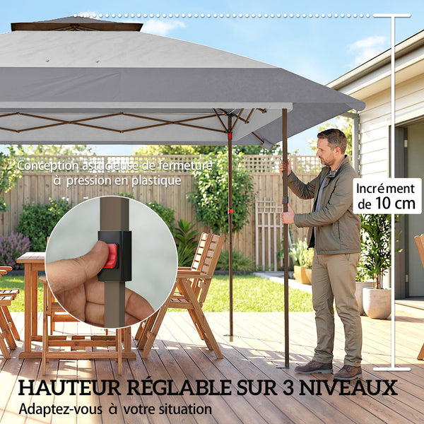 Tonnelle de jardin 4 x 4 m pop up tente pliante réglable en hauteur protection UV30+ tonnelle pliante avec double toit 4 parois en maille 4 sacs de sable sac de transport montage facile gris