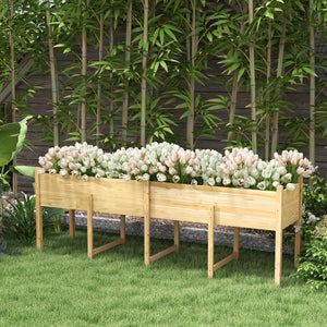 Jardinière sur Pieds Potager surélevé, Inserts d'irrigation + Feutre de Drainage Inclus Bois Sapin pré-huilé, dim. 225L x 55l x 80H cm