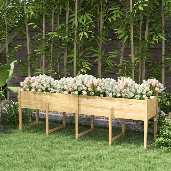 Jardinière sur Pieds Potager surélevé, Inserts d'irrigation + Feutre de Drainage Inclus Bois Sapin pré-huilé, dim. 225L x 55l x 80H cm