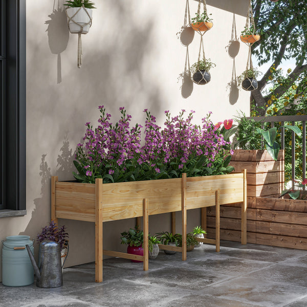 Jardinière sur Pieds Potager surélevé, Inserts d'irrigation + Feutre de Drainage Inclus Bois Sapin pré-huilé, dim. 225L x 55l x 80H cm