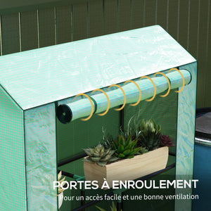 Serre de jardin PE avec étagères 3 niveaux, serre de balcon, bâche renforcée 135 g/m², châssis en acier, porte zippée enroulable, pour légumes plantes fleurs, 100 x 40 x 150 cm, vert
