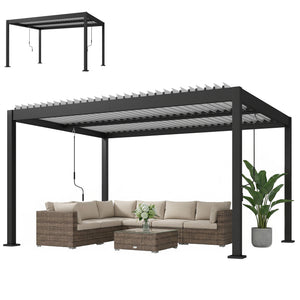 Pergola Bioclimatique 4x3m, Pergola de Jardin en Aluminium à Toit Louvred Ajustable avec Manivelle, Tonnelle de Jardin Abri Terrasse, Protection Soleil, pour Jardin Extérieur, Blanc