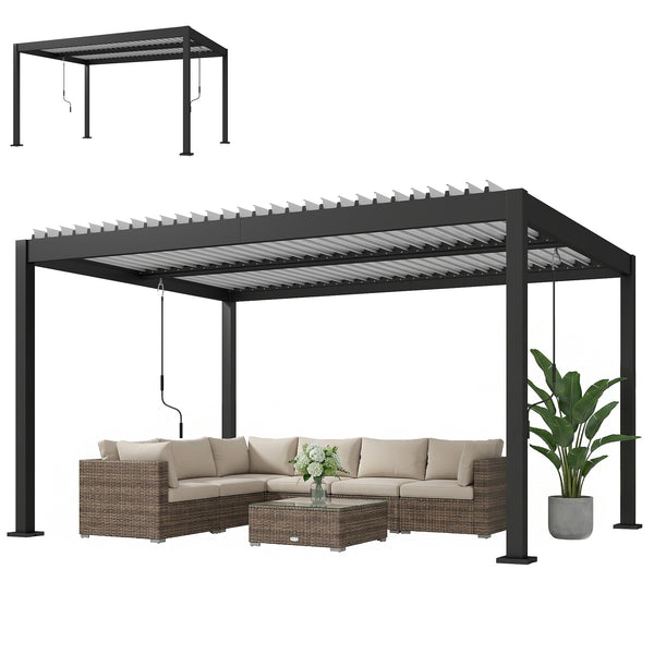 Pergola Bioclimatique 4x3m, Pergola de Jardin en Aluminium à Toit Louvred Ajustable avec Manivelle, Tonnelle de Jardin Abri Terrasse, Protection Soleil, pour Jardin Extérieur, Blanc