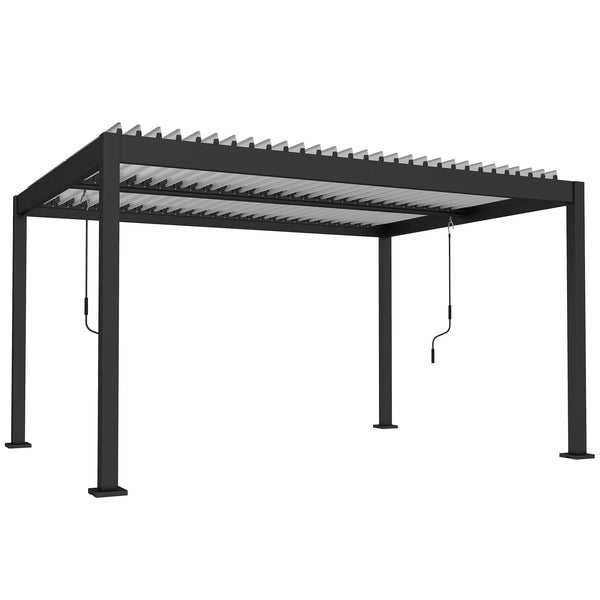 Pergola Bioclimatique 4x3m, Pergola de Jardin en Aluminium à Toit Louvred Ajustable avec Manivelle, Tonnelle de Jardin Abri Terrasse, Protection Soleil, pour Jardin Extérieur, Blanc