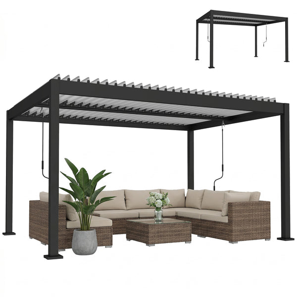 Pergola Bioclimatique 4x3m, Pergola de Jardin en Aluminium à Toit Louvred Ajustable avec Manivelle, Tonnelle de Jardin Abri Terrasse, Protection Soleil, pour Jardin Extérieur, Blanc