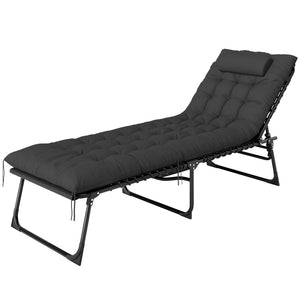 Bain de soleil, chaise longue pliante avec coussin, appuie-tête, poche latérale, textilène, transat jardin extérieur inclinable de plage camping piscine terrasse 58 x 189 x 32,5 cm noir
