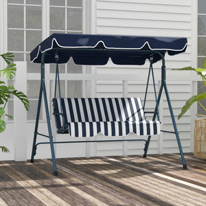 Balancelle de Jardin 3 Places Toit Inclinaison réglable Coussins Assise et Dossier 1,72L x 1,1l x 1,53H m Acier Noir Polyester Bleu