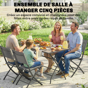 Ensemble de Salle à Manger de Jardin 5 Pièces, Table et Chaises Pliantes, Mobilier d'Extérieur avec Sièges en Textilène, Gris