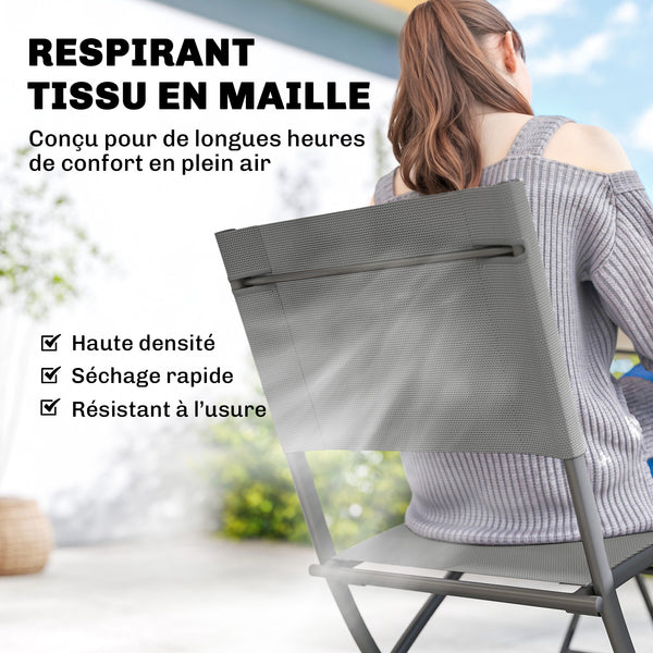 Ensemble de Salle à Manger de Jardin 5 Pièces, Table et Chaises Pliantes, Mobilier d'Extérieur avec Sièges en Textilène, Gris