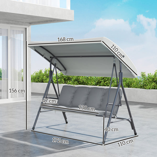 Balancelle de Jardin 3 Places Grand Confort Toit Inclinaison réglable épais Coussins Amovibles Polyester Acier époxy gris clair