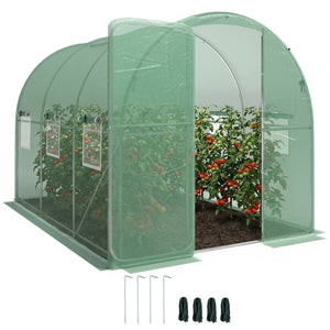 Serre tunnel de jardin 6m², serre de jardin tunnel 200x300x200cm avec cadre en acier galvanisé, porte et 6 fenêtres, pour extérieur, toutes saisons, bâche PE haute densité 140 g/m² vert