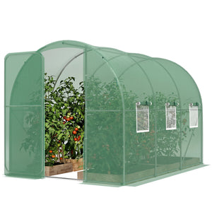 Serre tunnel de jardin 6m², serre de jardin tunnel 200x300x200cm avec cadre en acier galvanisé, porte et 6 fenêtres, pour extérieur, toutes saisons, bâche PE haute densité 140 g/m² vert