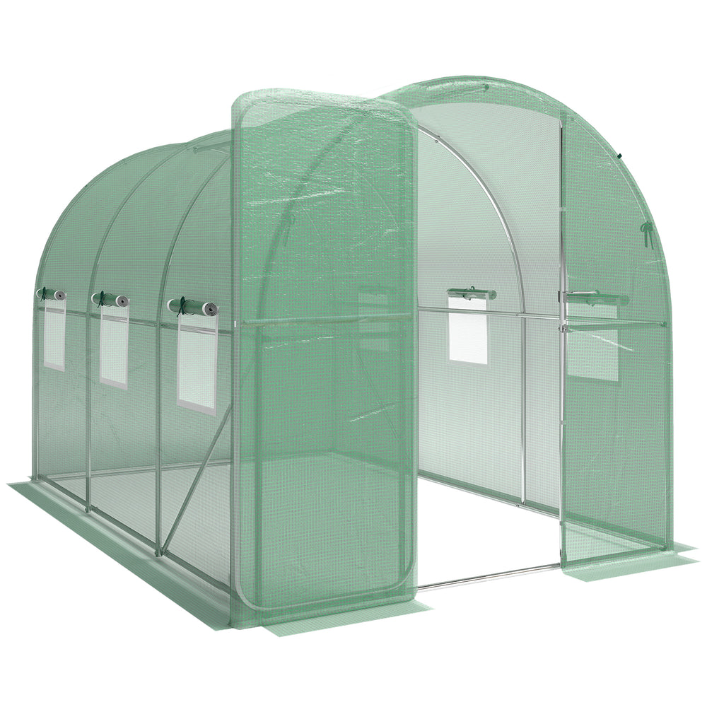 Serre tunnel de jardin 6m², serre de jardin tunnel 200x300x200cm avec cadre en acier galvanisé, porte et 6 fenêtres, pour extérieur, toutes saisons, bâche PE haute densité 140 g/m² vert