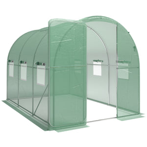 Serre tunnel de jardin 6m², serre de jardin tunnel 200x300x200cm avec cadre en acier galvanisé, porte et 6 fenêtres, pour extérieur, toutes saisons, bâche PE haute densité 140 g/m² vert