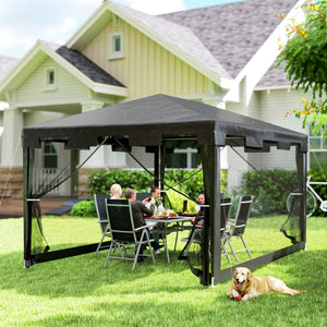 Tonnelle de jardin 3 x 4 m, barnum tente de réception avec parois latérales en maille et 2 portes, pour fêtes et mariages, gris foncé