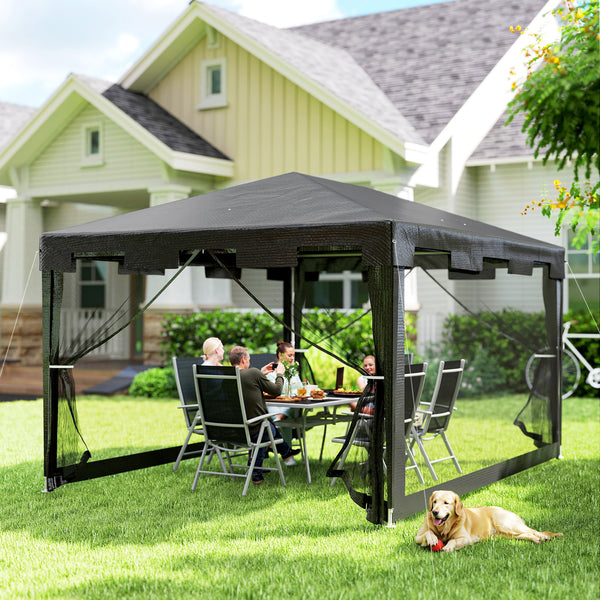 Tonnelle de jardin 3 x 4 m, barnum tente de réception avec parois latérales en maille et 2 portes, pour fêtes et mariages, gris foncé
