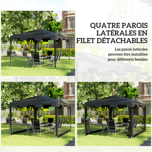 Tonnelle de jardin 3 x 4 m, barnum tente de réception avec parois latérales en maille et 2 portes, pour fêtes et mariages, gris foncé