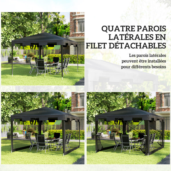 Tonnelle de jardin 3 x 4 m, barnum tente de réception avec parois latérales en maille et 2 portes, pour fêtes et mariages, gris foncé