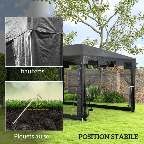 Tonnelle de jardin 3 x 4 m, barnum tente de réception avec parois latérales en maille et 2 portes, pour fêtes et mariages, gris foncé