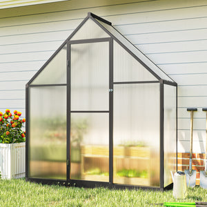 Serre de jardin en aluminium polycarbonate, serre avec fenêtre réglable porte battante, abri extérieur résistant aux intempéries pour plante fleur potager semis, transparent