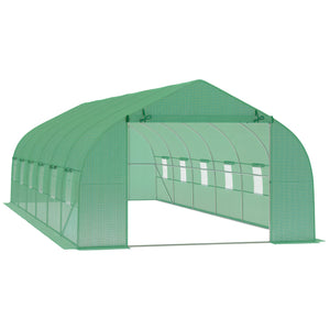 Serre de jardin tunnel 24 ㎡ grande taille 8 x 3 x 2 m avec bâche PE cadre en acier galvanisé Ø 24 mm  porte enroulable et 12 fenêtres vert
