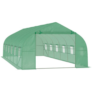 Serre de jardin tunnel 24 ㎡ grande taille 8 x 3 x 2 m avec bâche PE cadre en acier galvanisé Ø 24 mm  porte enroulable et 12 fenêtres vert