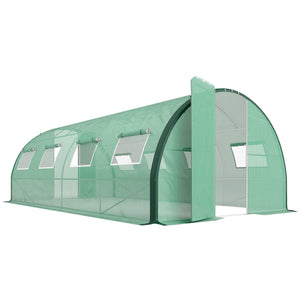 Serre tunnel de jardin 18m², serre de jardin tunnel 600x300x200cm avec portes et 8 fenêtres avec moustiquaires, pour extérieur, toutes saisons, légumes, bâche PE haute densité 140 g/m² vert