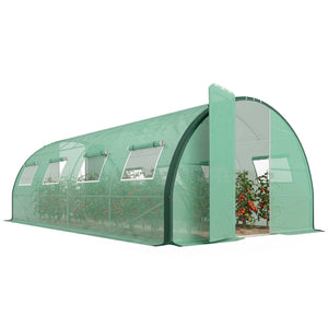 Serre tunnel de jardin 18m², serre de jardin tunnel 600x300x200cm avec portes et 8 fenêtres avec moustiquaires, pour extérieur, toutes saisons, légumes, bâche PE haute densité 140 g/m² vert