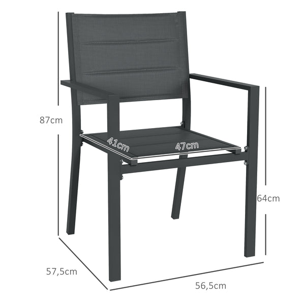Ensemble de 4 chaises de jardin empilables en aluminium et textilène avec accoudoirs, lot de 4 pièces pour extérieur, gris