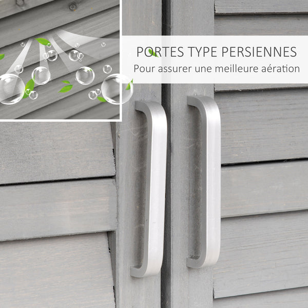 Armoire de jardin abri jardin remise pour outils sur pied dim. 87L x 46,5l x 96,5H cm  étagère portes persiennes toit bitumé gris