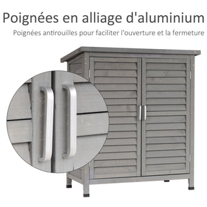 Armoire de jardin abri jardin remise pour outils sur pied dim. 87L x 46,5l x 96,5H cm  étagère portes persiennes toit bitumé gris