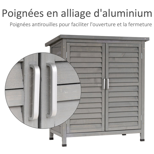 Armoire de jardin abri jardin remise pour outils sur pied dim. 87L x 46,5l x 96,5H cm  étagère portes persiennes toit bitumé gris